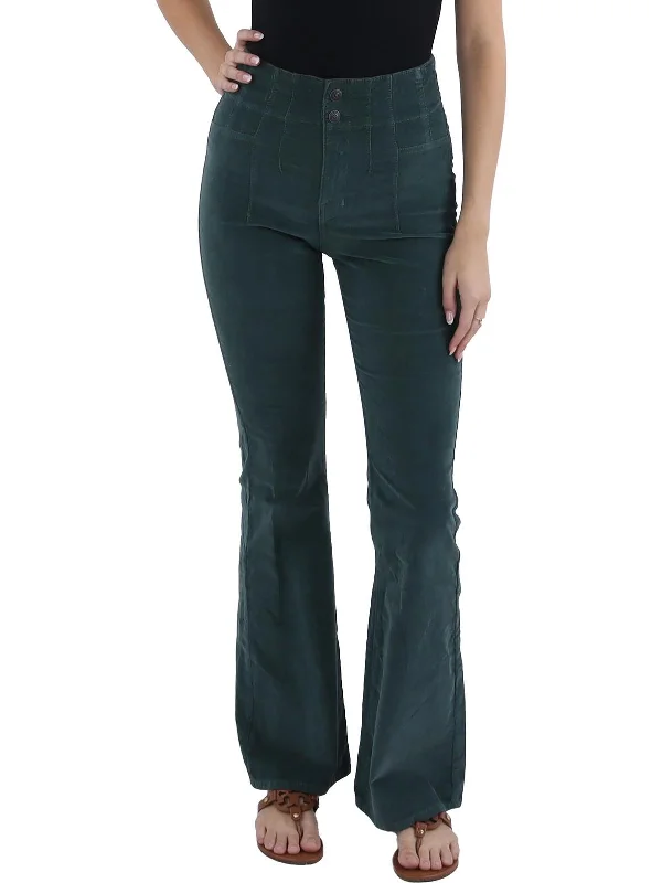Womens High Rise Corduroy Flared Jeans Stylish Acid-Wash Jeans