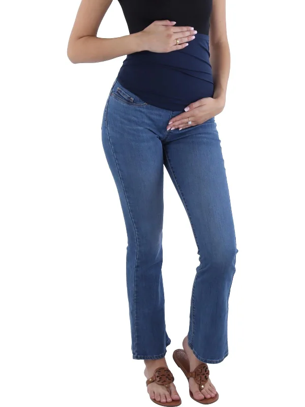 Womens High Rise Maternity Bootcut Jeans Elegant Tapered Leg Denim