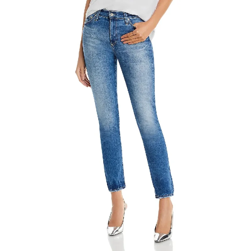 Womens High Rise Medium Wash Straight Leg Jeans Chic Cropped Jeans
