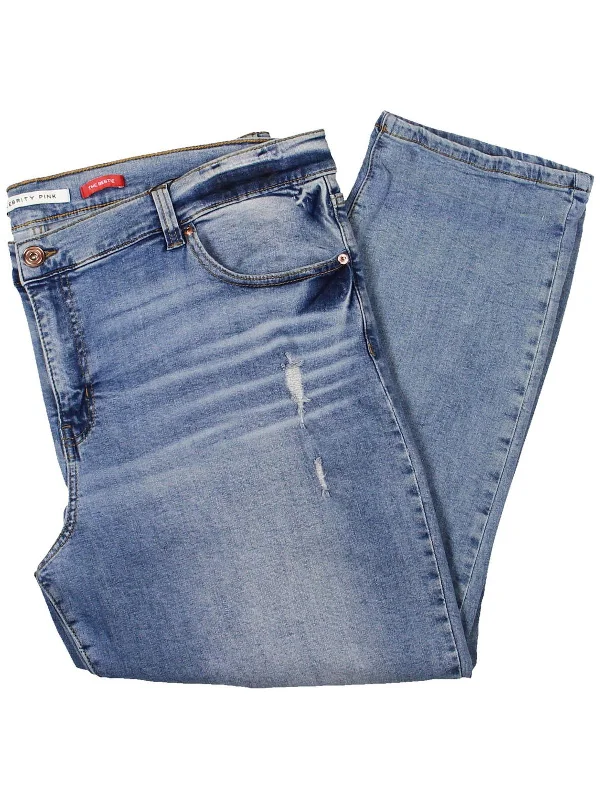 Womens High Rise Solid Straight Leg Jeans Trendy Cut-Off Denim Shorts