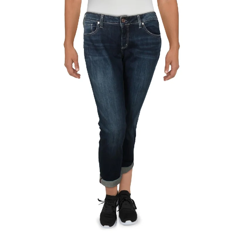 Womens Low Rise Faded Boyfriend Jeans Trendy Layered Pocket Jeans