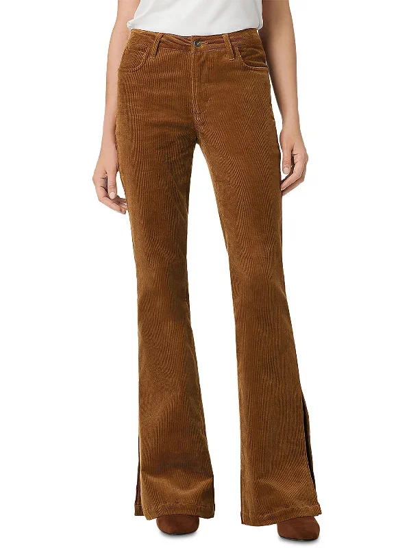 Womens Mid-Rise Corduroy Bootcut Jeans Comfortable Flare Leg Jeans