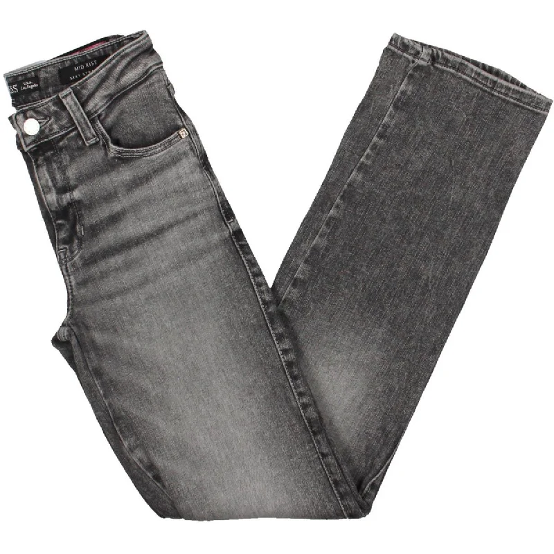 Womens Mid Rise Stretch Straight Leg Jeans Trendy Flared Leg Jeans