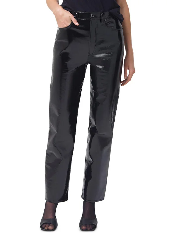 Womens Recycled Leather Blend Pinch Waist Straight Leg Jeans Stylish High-Waisted Denim Womens Recycled Leather Blend Pinch Waist Straight Leg Jeans Stylish High-Waisted Denim