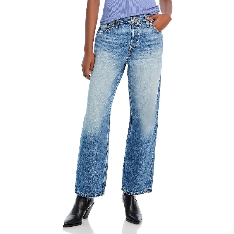 Womens Wide Leg Button Fly High-Waisted Jeans Casual Bootcut Ripped Jeans