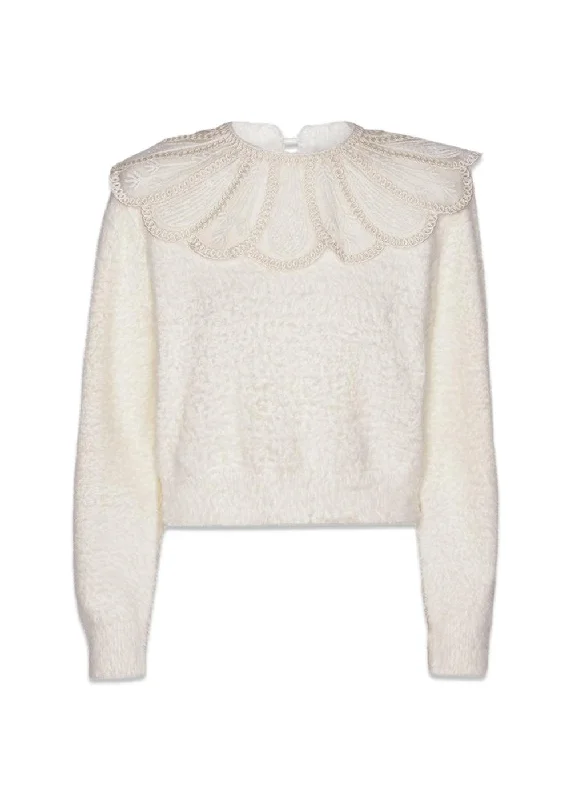 Lace Collar Knit Sweater - Blanc De Blanc Tailored Straight A-Line