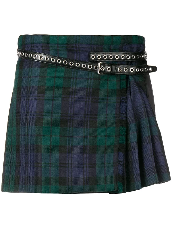 pleated plaid mini skirt linen skirt light