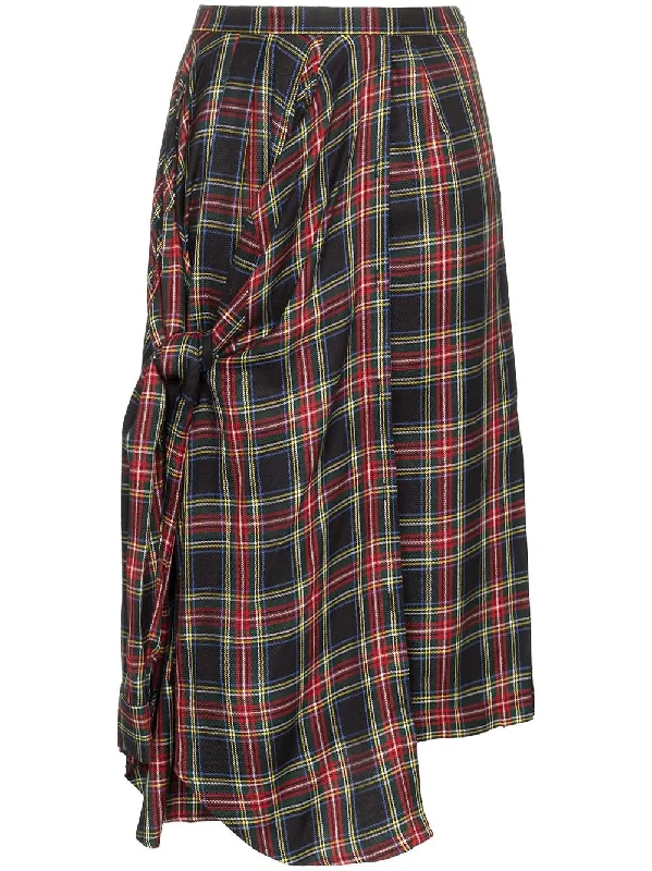 asymmetric tartan midi skirt silk skirt lustrous