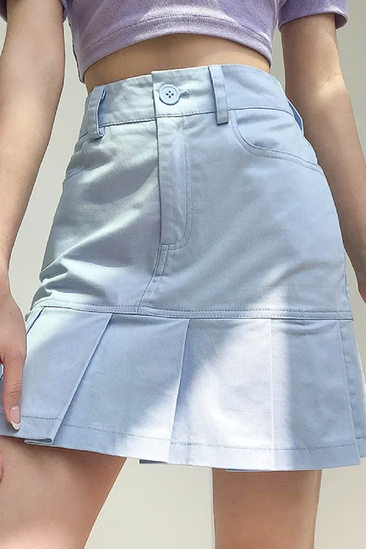 TastyHottie - A-line Denim Pleated Skirt leather skirt bold