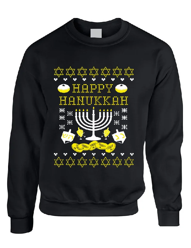 Adult Crewneck Happy Hanukkah Jewish Menorah Ugly Sweater Boat Neck Shawl Collar Notched Collar Adult Crewneck Happy Hanukkah Jewish Menorah Ugly Sweater Boat Neck Shawl Collar Notched Collar