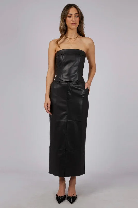 Alice Black Faux Leather Maxi Skirt chiffon skirt lightweight