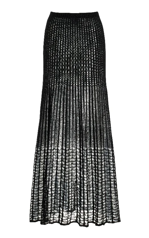 Althea Knit Maxi Skirt in Black Shappe Silk leather skirt bold
