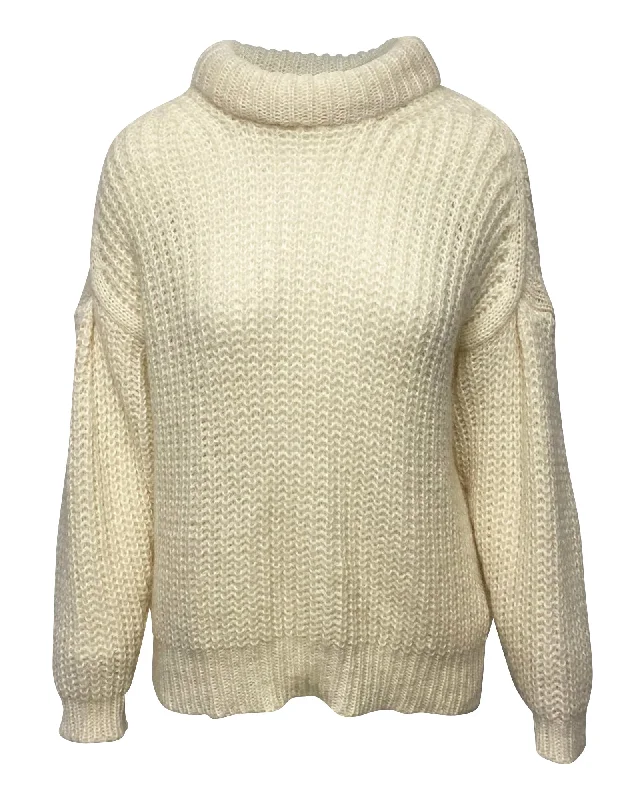 Bash Turtleneck Sweater in Cream Wool Knit Fabric Woven Fabric Fleece Fabric