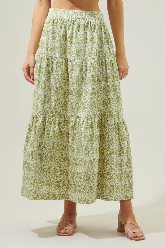 Baudelaire Floral Desmond Tiered Midi Skirt cotton skirt soft