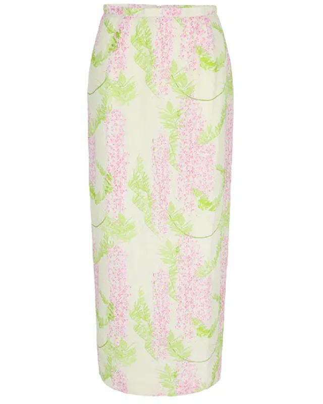 Beige and Pink Wisteria Print Norma Skirt wool skirt warm