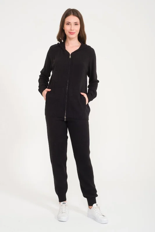 Black Knit Sweater & Pants Set Print Jacquard Patchwork