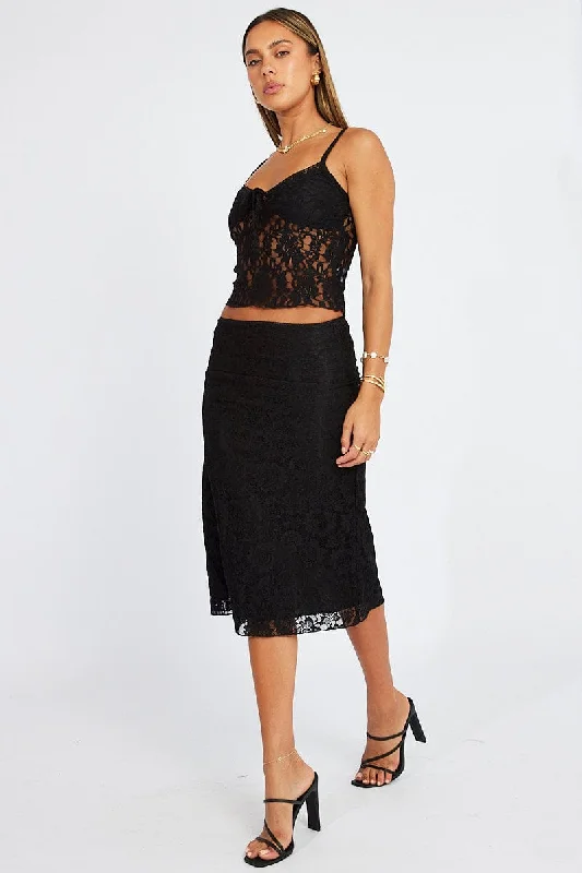 Black Lace Skirt High Rise lace skirt romantic