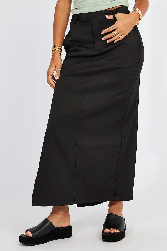 Black Mid Skirt Side Split High Rise denim skirt trendy