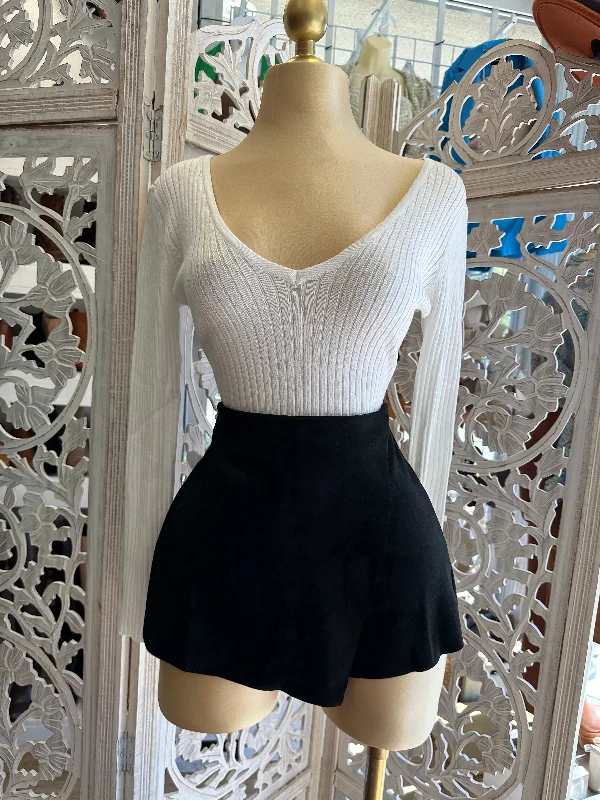 Black Suede Mini Skort low waist skirt