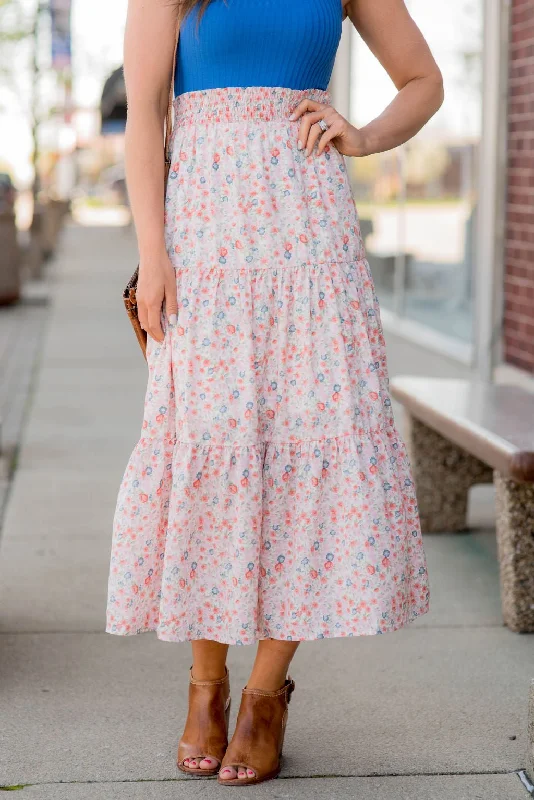 Blossoms Tiered Midi Skirt chiffon skirt flowing