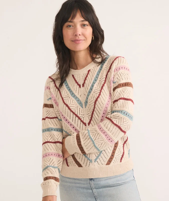 Marine Layer Brooke Textured Crewneck Sweater Cream Multi Elasticated Padded Insulated Marine Layer Brooke Textured Crewneck Sweater Cream Multi Elasticated Padded Insulated