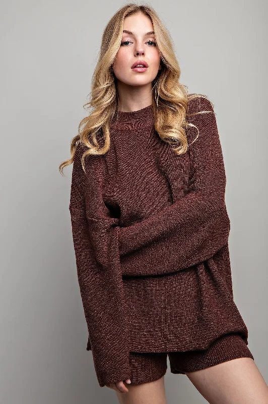 Brown Sweater and Short Set Zippered Buttoned Snapped