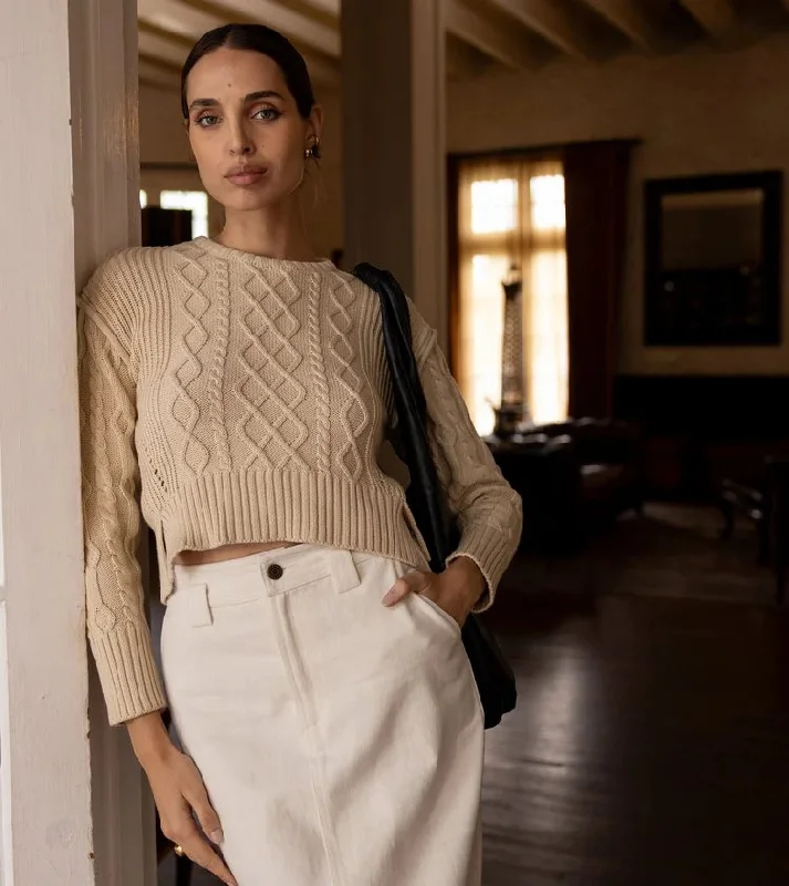 Cleobella Dixie Sweater / Sand Boat Neck Shawl Collar Notched Collar
