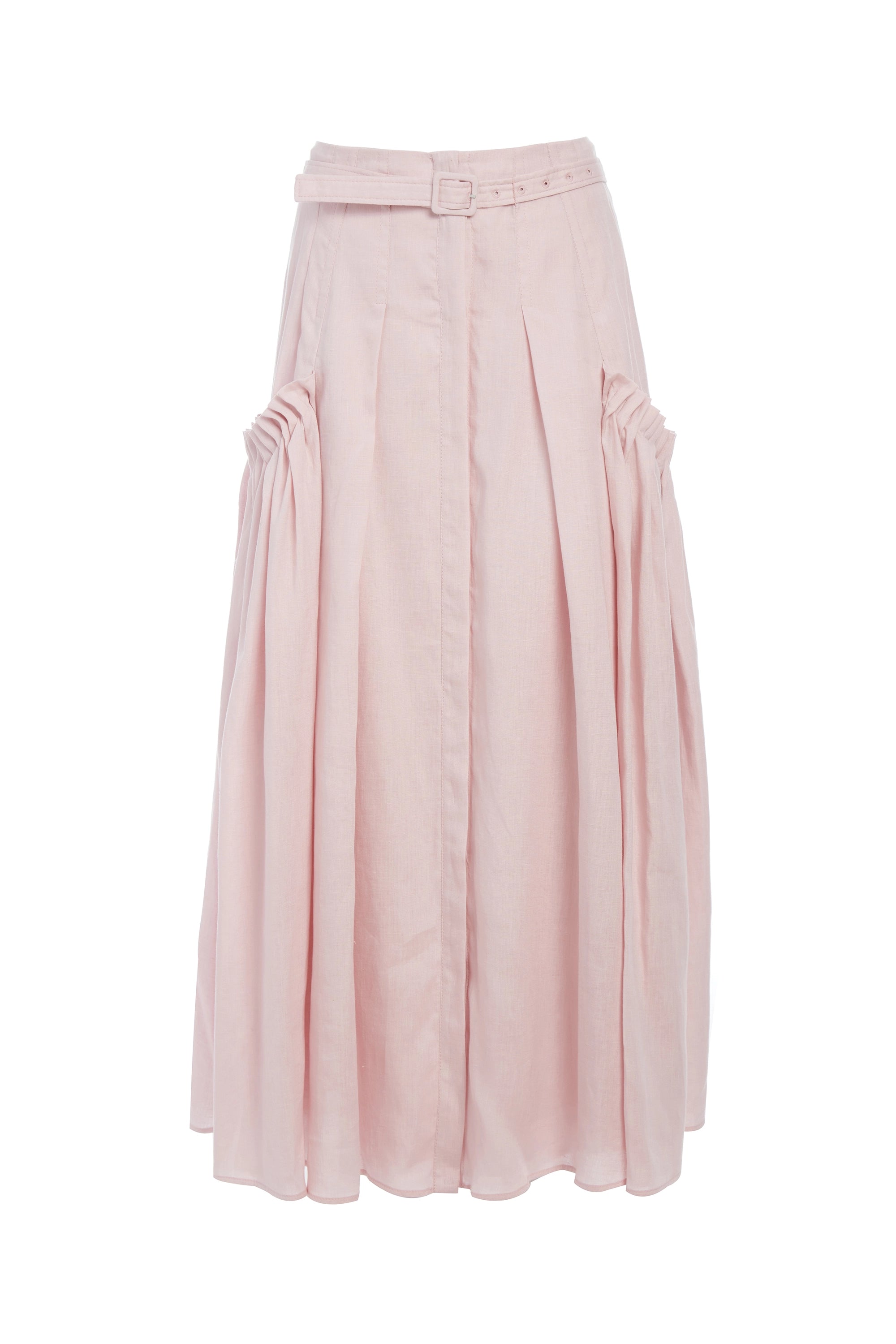 Cyrielle Pleated Midi Skirt in Blush Aloe Linen cashmere skirt fine