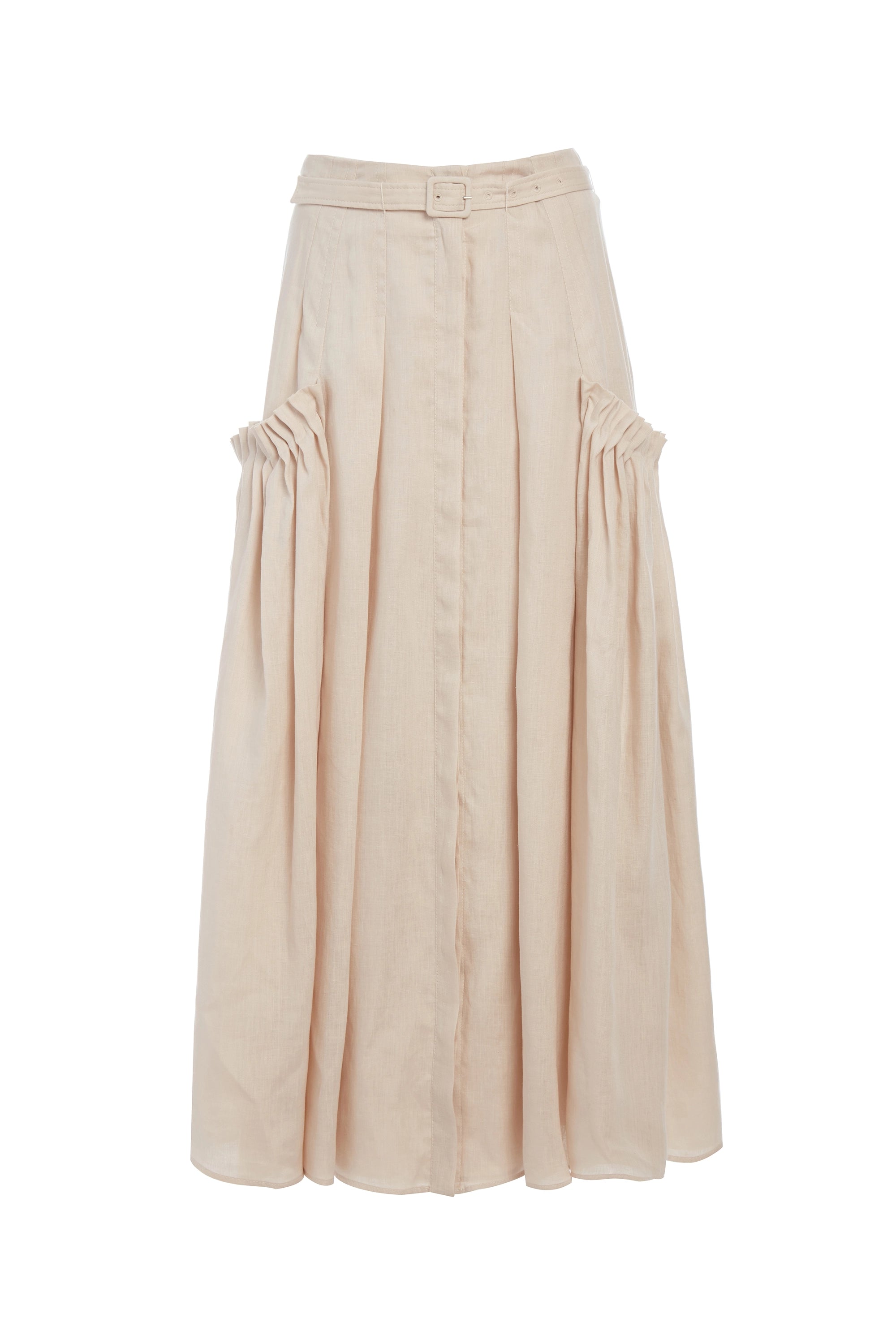 Cyrielle Pleated Midi Skirt in Oatmeal Aloe Linen breathable skirt fabric
