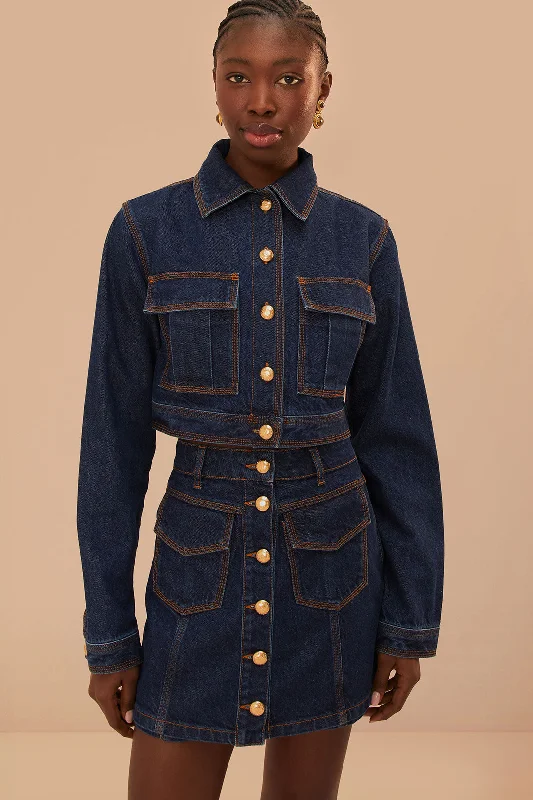 Dark Denim High Waist Skirt velvet skirt plush
