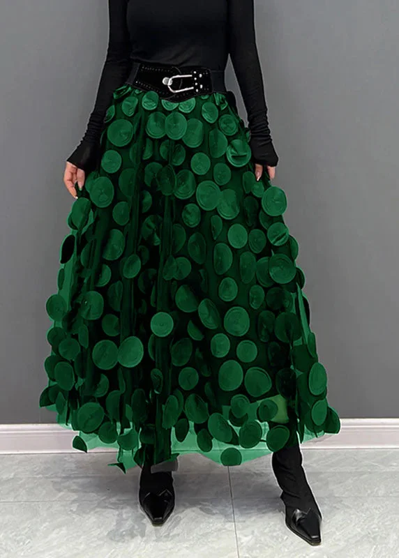 Elegant Dark Green Dot Patchwork Tulle Skirt Fall leather skirt refined