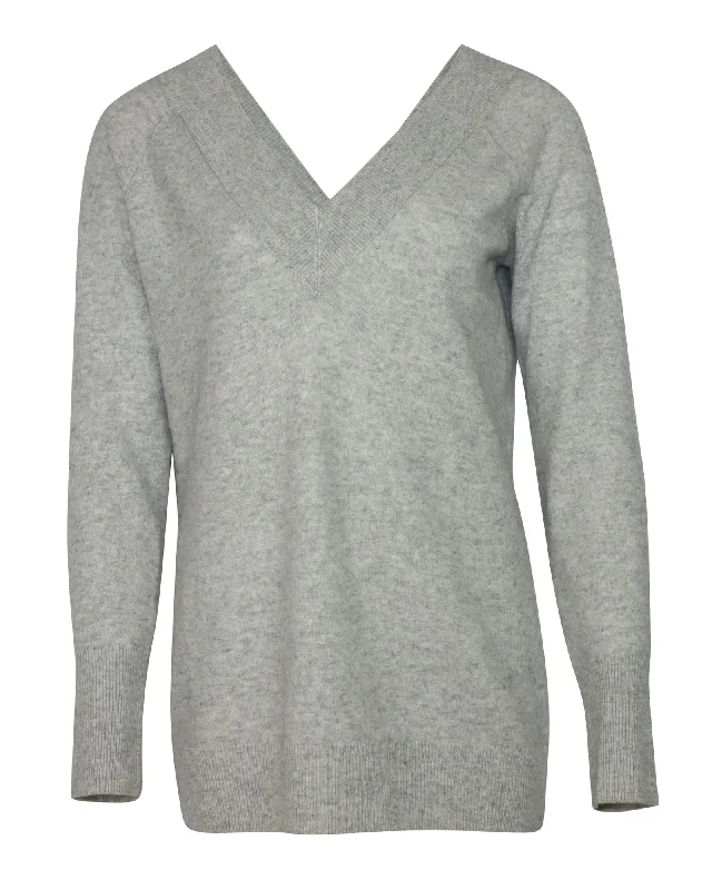Equipment V-necked Sweater in Grey Cashmere Hooded Sweater Collared Sweater Shawl Collar Equipment V-necked Sweater in Grey Cashmere Hooded Sweater Collared Sweater Shawl Collar