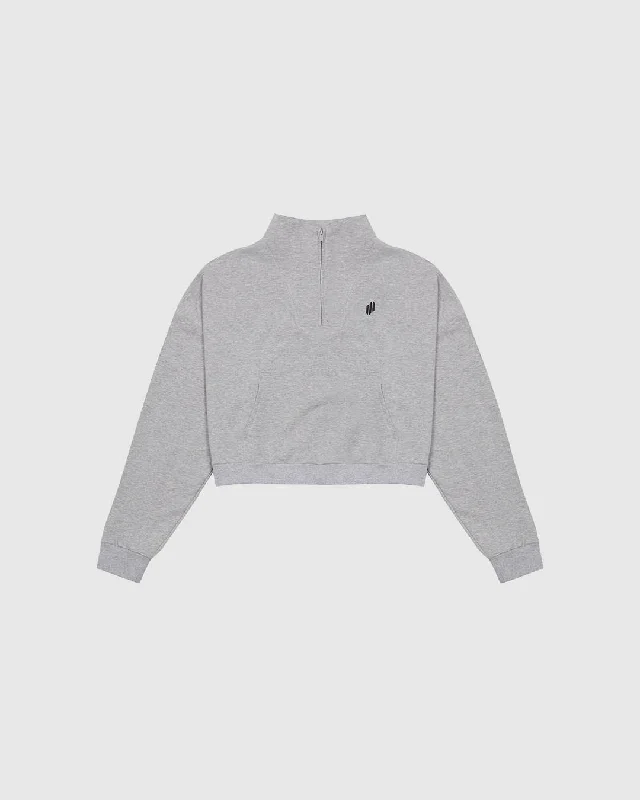 EE:WS07 - 1/2 Zip Crop Jumper - Grey Marl Chenille Blend Fleece Blend Nylon Blend
