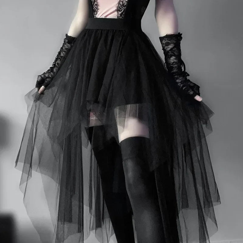 Fashion Net Yarn High-Waisted Irregular for Women Gothic Style Summer Casual Sexy Skirt patchwork skirt art