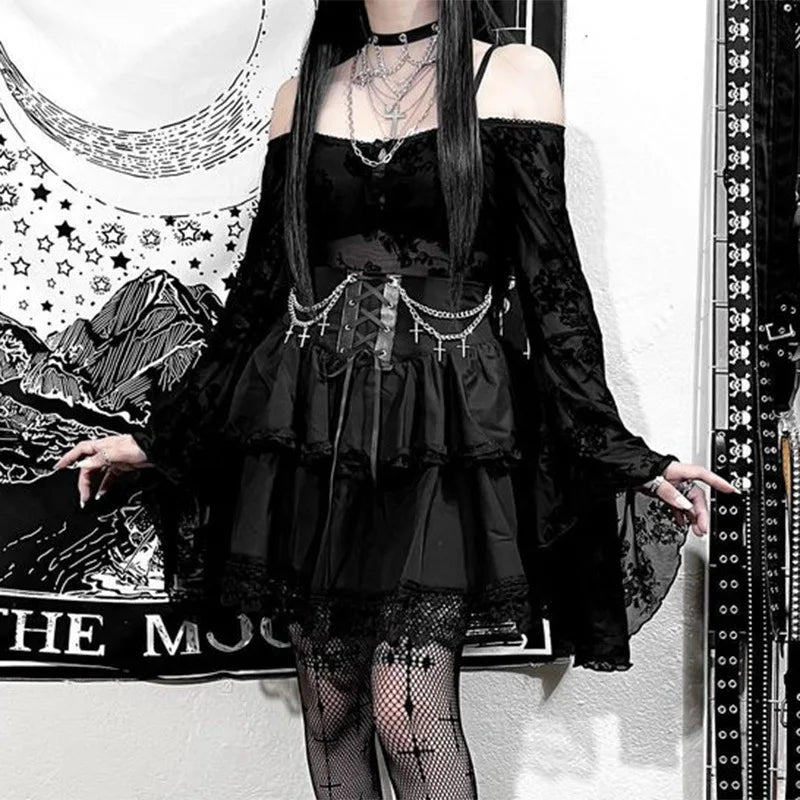 Black Mini Gothic Sexy Cute Women Drawstring Folds High Waist Irregular Ruffle Patchwork Fairycore Skirt linen skirt breathable