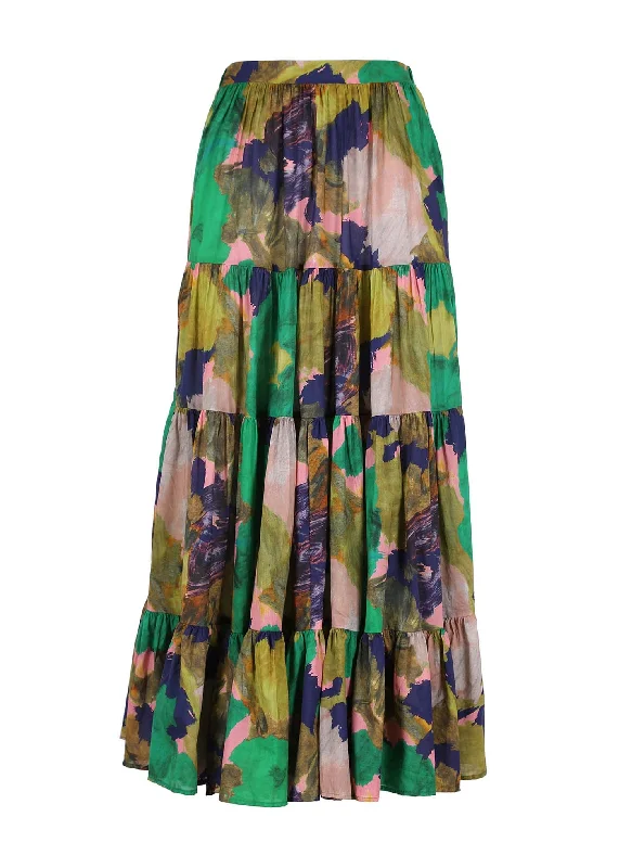 Fiorella LAX Tiered Skirt Jungle in Cotton Voile linen skirt natural