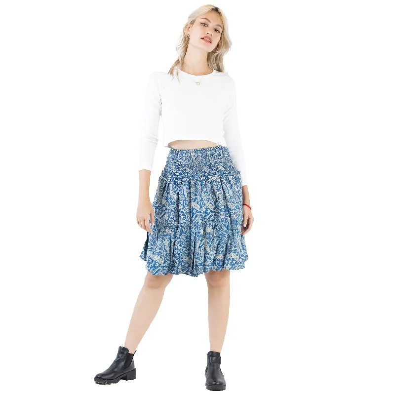 Flower Women's Skirt in White Blue SK0090 020150 02 leather skirt refined