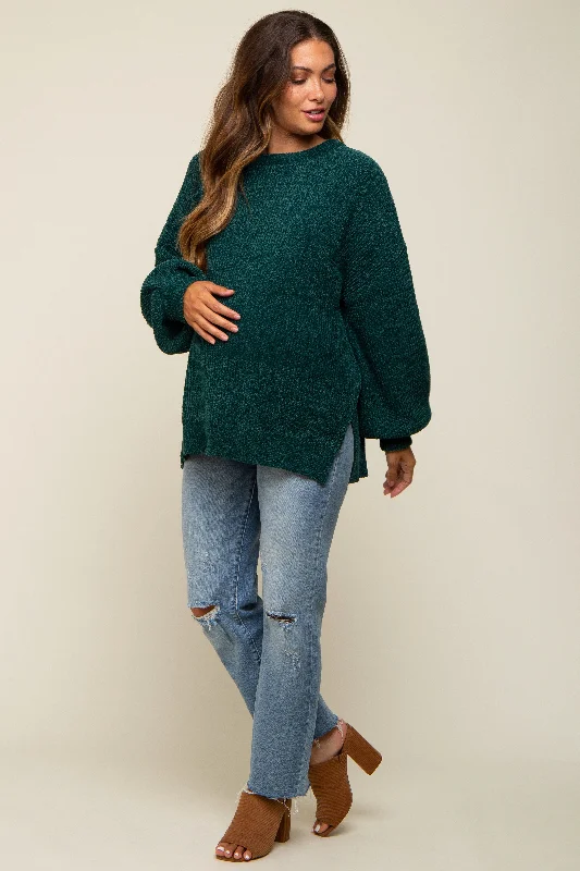 Forest Green Chenille Knit Balloon Sleeve Maternity Sweater Fleece Sweater Nylon Polyester Forest Green Chenille Knit Balloon Sleeve Maternity Sweater Fleece Sweater Nylon Polyester