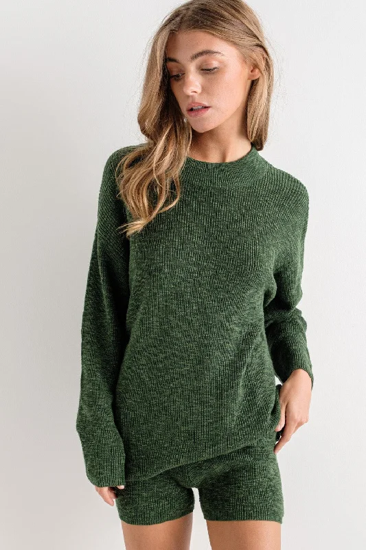 Forest Green Sweater Short Set Sequined Glittery Shiny