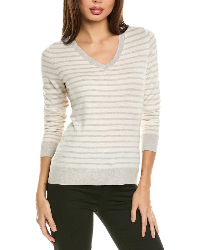 Forte Cashmere Fitted Stripe V-Neck Silk & Cashmere-Blend Sweater Lace Blend Ribbed Blend Corduroy Blend