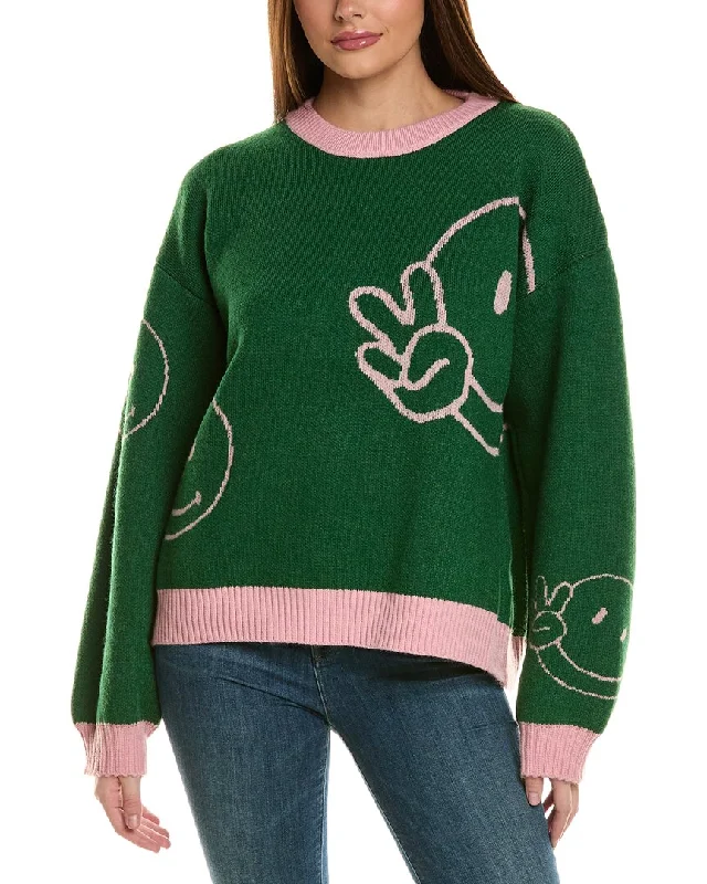 Girl Dangerous Smiley Faces Sweater Ribbed Striped Patterned