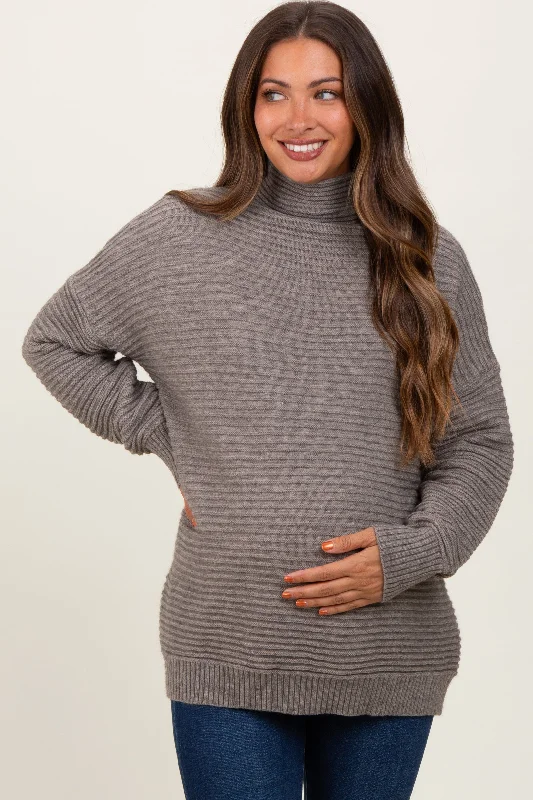 Grey Turtleneck Maternity Sweater Cotton Fabric Linen Fabric Terry Fabric