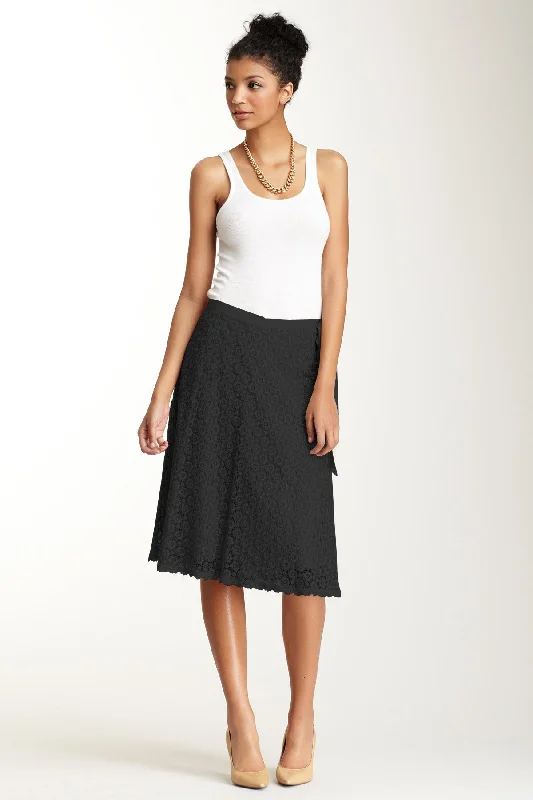 Guipure Lace Circle Skirt - Black leather skirt sleek