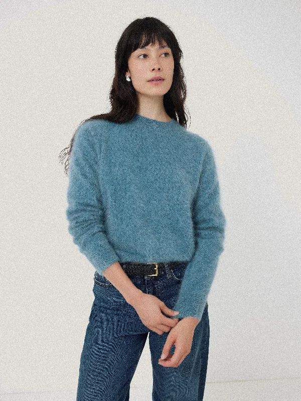 Halo Cashmere Jumper | Blue Real Fur Shearling Chenille