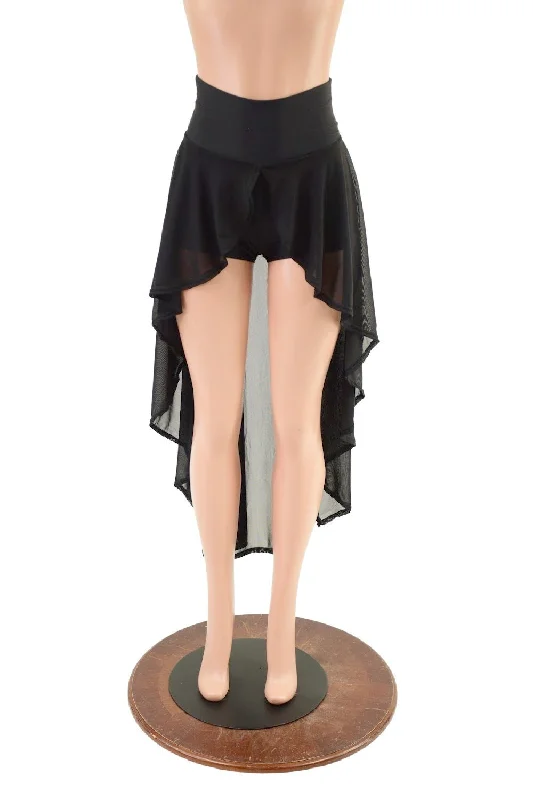 High Waist Shorts with Attached Hi Lo Mesh Overskirt silk skirt elegant