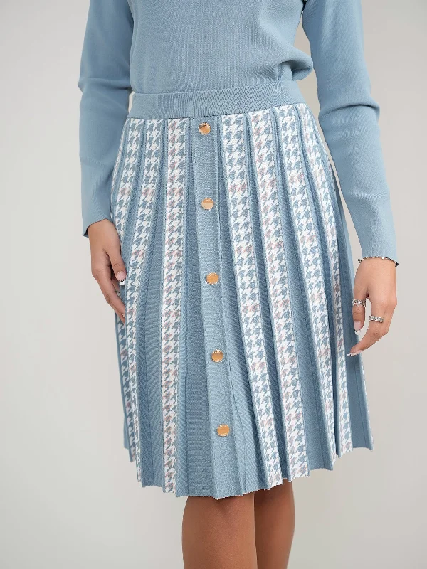 Houndstooth Pleated Skirt with Gold Buttons wool skirt sturdy