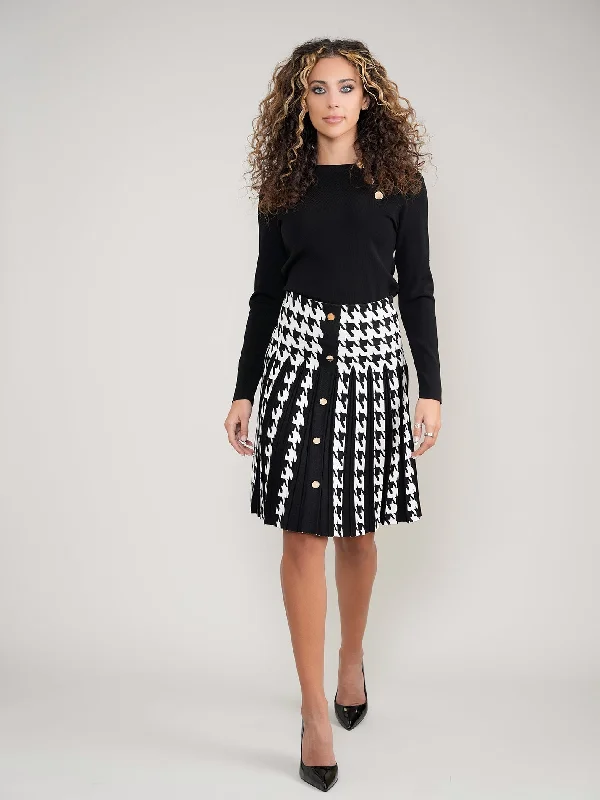 Houndstooth Button Pleated Skirt velvet skirt luxury