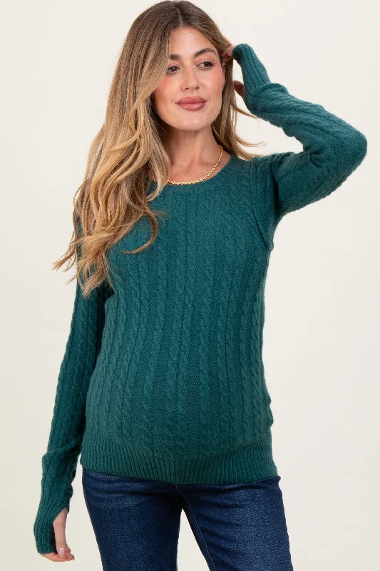 Hunter Green Long Sleeve Cable Patterned Maternity Sweater Knit Top Cotton Fabric Linen Fabric Terry Fabric Hunter Green Long Sleeve Cable Patterned Maternity Sweater Knit Top Cotton Fabric Linen Fabric Terry Fabric