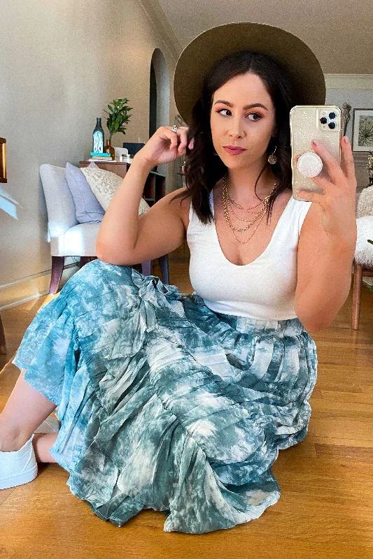 In the Breeze Tie Dye Ruffled Midi Skirt - FINAL SALE flowy skirt hem