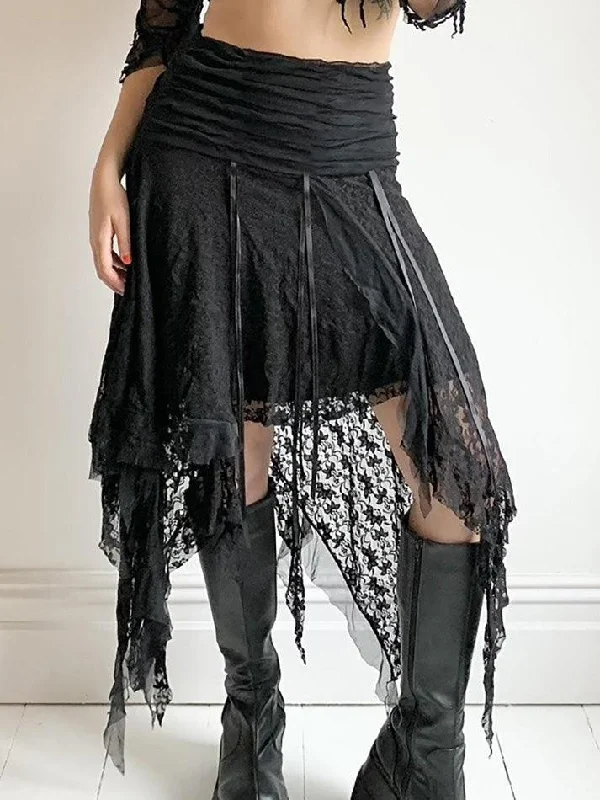 Irregular Hem Design With Wavy Edge Lace Splicing Skirts corduroy skirt durable